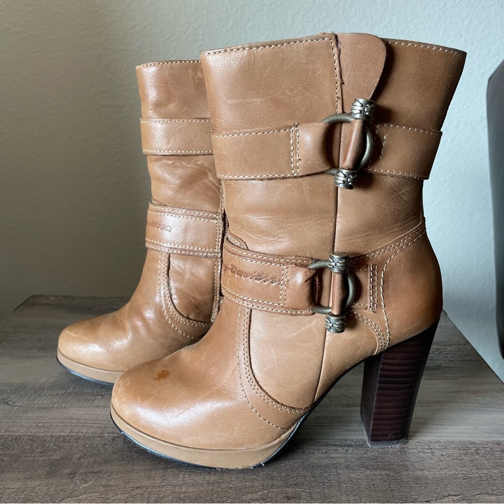 Harley Davidson Tan Mid-Calf Boot, size 5